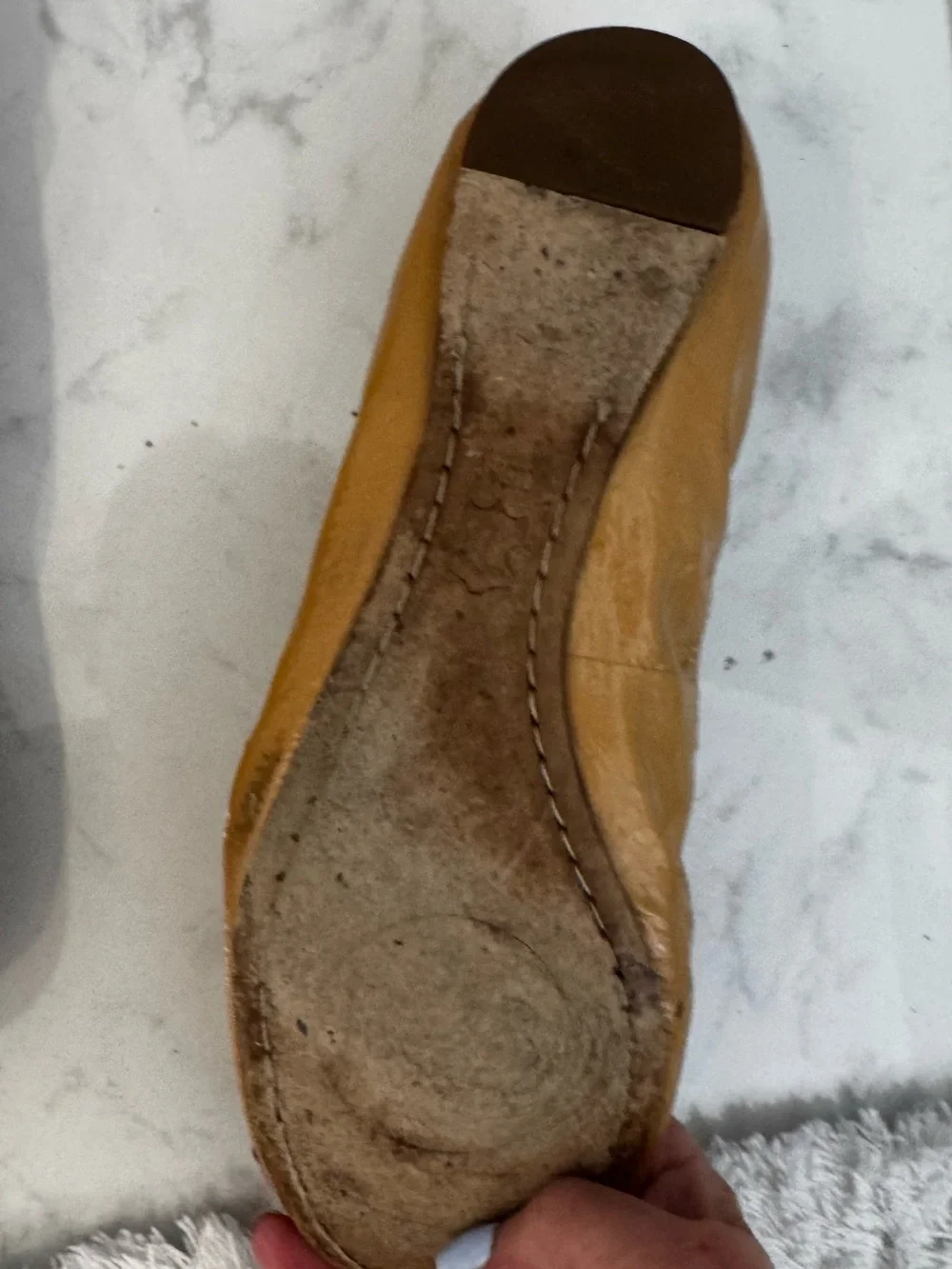 Tory Burch Tan Patent Leather Logo Ballet Flats
